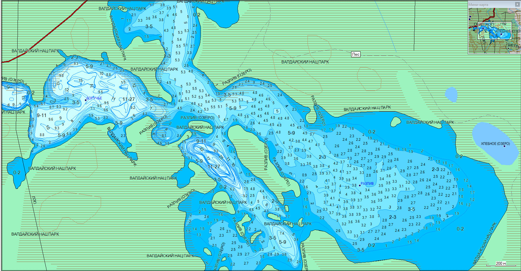 Карта глубин для понимания озера. 